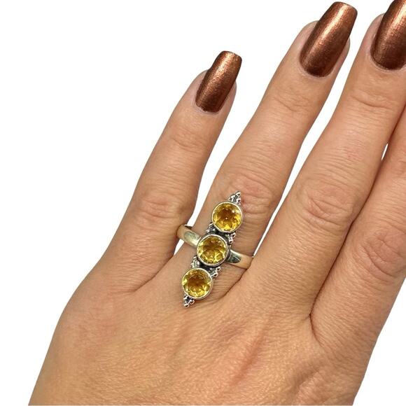 Citrine Ring Size 9 Solid 925 Sterling Silver Natural Genuine Multi Stone Yellow - Picture 2 of 7